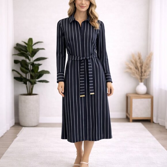 Tommy Hilfiger Dresses & Skirts - Tommy Hilfiger Belted Striped Shirt Dress Long Sleeve Navy Size 4